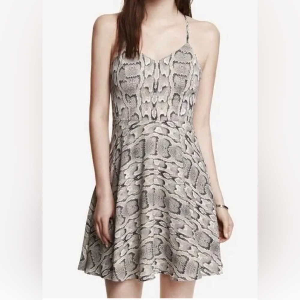 Express snakeskin spaghetti strap dress fit flare 6